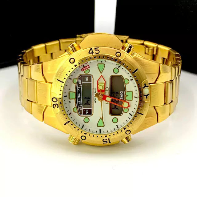 Linha Diamante Aqualand - dourado, branco e verde - Pulseira de aço - À PROVA D’ÁGUA - cod70