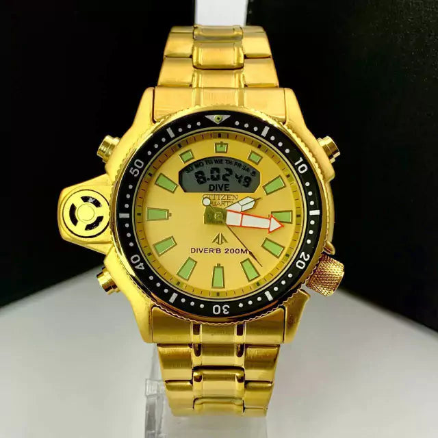 Linha Diamante Aqualand Full Metal - dourado, amarelo e verde - Pulseira de aço - À PROVA D'ÁGUA - cod65