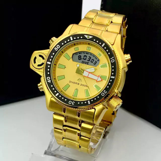 Linha Diamante Aqualand Full Metal - dourado, amarelo e verde - Pulseira de aço - À PROVA D'ÁGUA - cod65