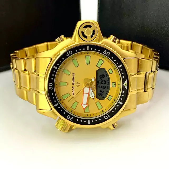 Linha Diamante Aqualand Full Metal - dourado, amarelo e verde - Pulseira de aço - À PROVA D'ÁGUA - cod65