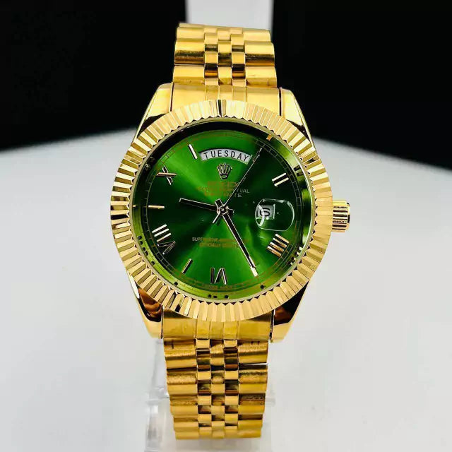 Linha Diamante Números Romanos - dourado e verde - Pulseira de aço - À PROVA D'ÁGUA - cod90