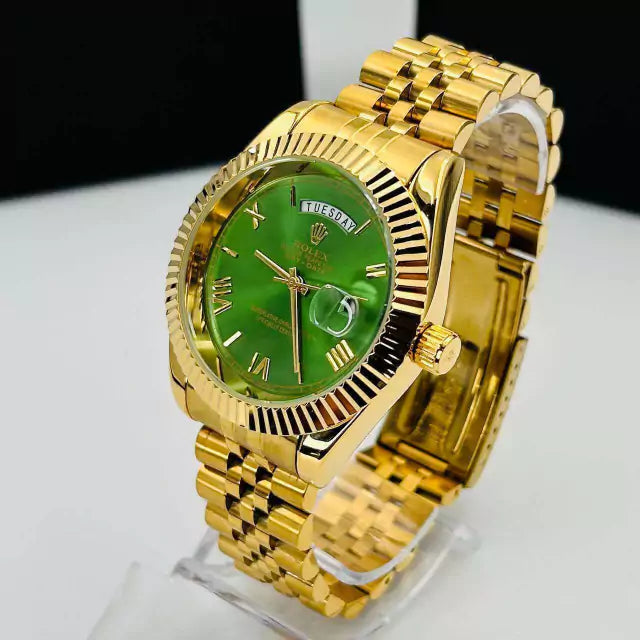 Linha Diamante Números Romanos - dourado e verde - Pulseira de aço - À PROVA D'ÁGUA - cod90