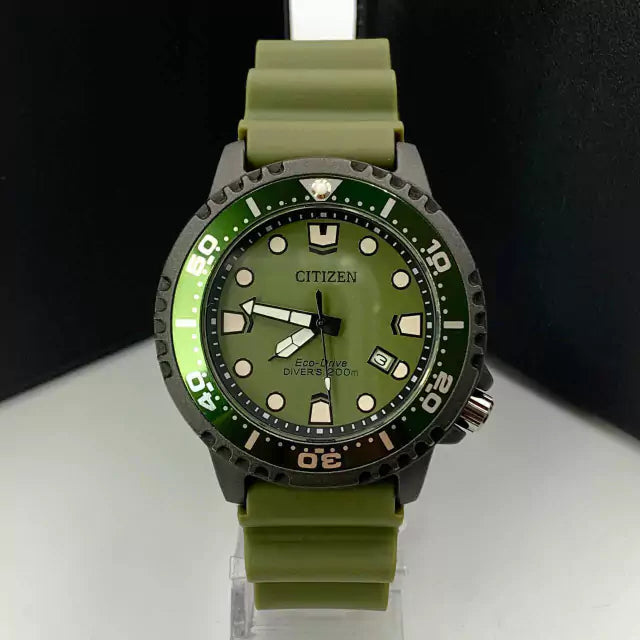 Linha Diamante Eco-Drive - cinza fosco, verde militar e branco - Pulseira de borracha - À PROVA D'ÁGUA - cod100