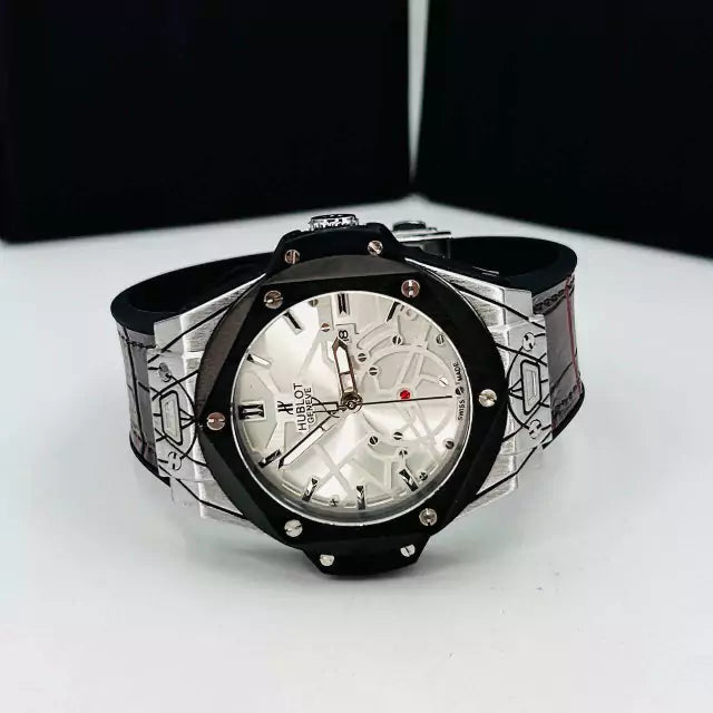 Primeira linha Geneve - preto, prata e marrom - Pulseira de couro - À PROVA D'ÁGUA - cod50