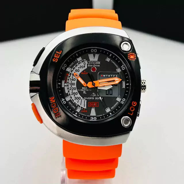 Primeira Linha Eco-Drive - preto, chumbo, laranja e branco - Pulseira de borracha - À PROVA D'ÁGUA - cod120