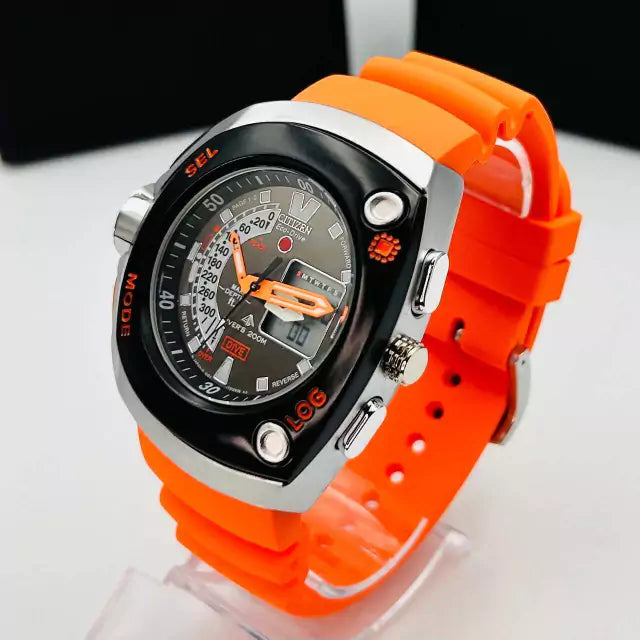 Primeira Linha Eco-Drive - preto, chumbo, laranja e branco - Pulseira de borracha - À PROVA D'ÁGUA - cod120