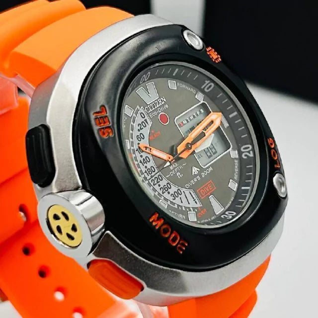 Primeira Linha Eco-Drive - preto, chumbo, laranja e branco - Pulseira de borracha - À PROVA D'ÁGUA - cod120