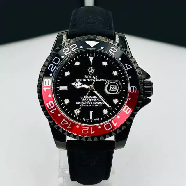 1ª Linha Submariner - preto e vermelho - Pulseira de couro - À PROVA D'ÁGUA - cod55