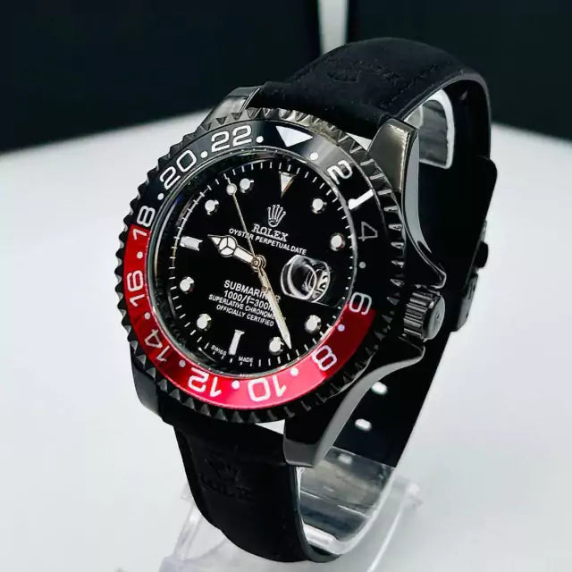 1ª Linha Submariner - preto e vermelho - Pulseira de couro - À PROVA D'ÁGUA - cod55