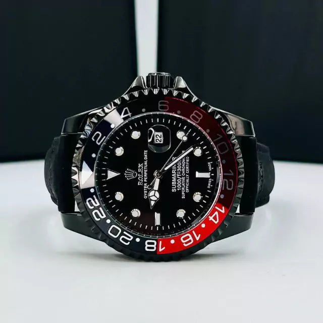 1ª Linha Submariner - preto e vermelho - Pulseira de couro - À PROVA D'ÁGUA - cod55