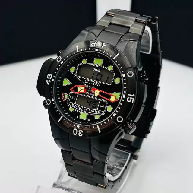 Linha Diamante Aqualand Promaster - preto e verde - Pulseira de aço - À PROVA D'ÁGUA - cod70