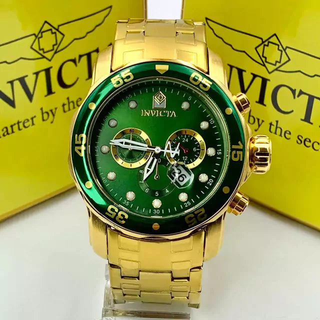 1ª Linha Pro Drive - dourado e verde - Pulseira de aço - À PROVA D'ÁGUA- cod85