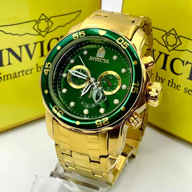 1ª Linha Pro Drive - dourado e verde - Pulseira de aço - À PROVA D'ÁGUA- cod85