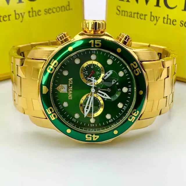 1ª Linha Pro Drive - dourado e verde - Pulseira de aço - À PROVA D'ÁGUA- cod85