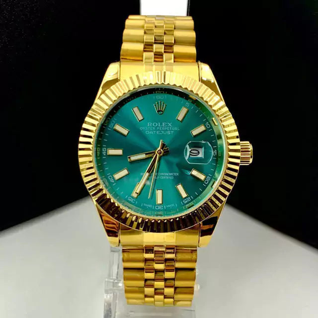 1ª Linha Datejust - dourado e azul tiffany - Pulseira de aço - À PROVA D'ÁGUA - cod60