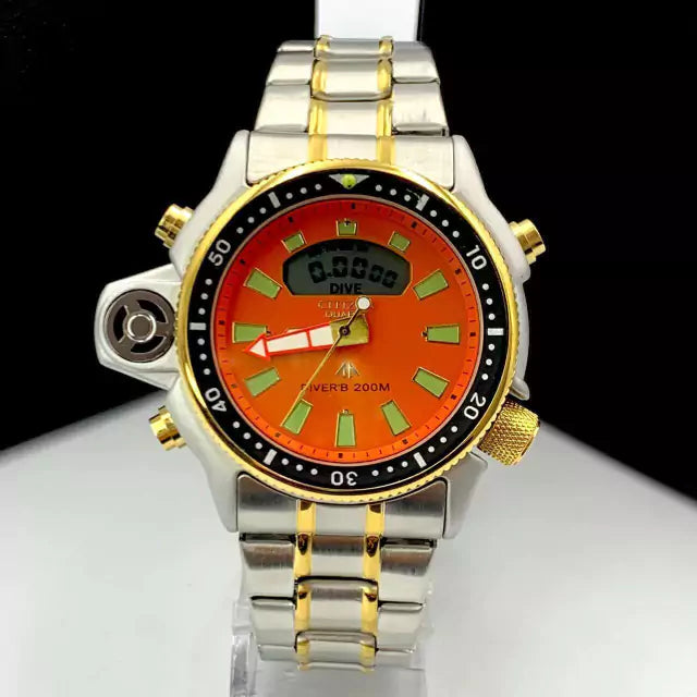 Linha Diamante Aqualand Full Metal - prata, dourado, laranja e verde - Pulseira de aço mista - À PROVA D'ÁGUA - cod65