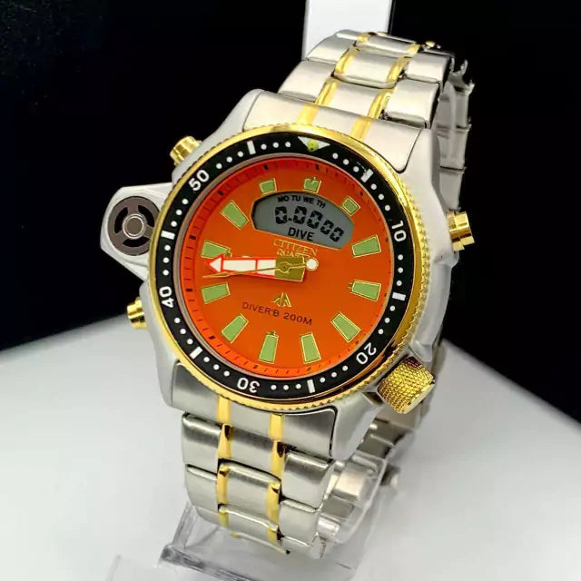 Linha Diamante Aqualand Full Metal - prata, dourado, laranja e verde - Pulseira de aço mista - À PROVA D'ÁGUA - cod65